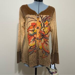 BamBooCo Floral Brown‎ Women's Top, Size Medium